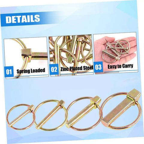 10 Piece Heavy Duty Lynch Pin Fastener Set For Trailers Trucks And Mowers, zinc-plated steel, easy to carry, spring-loaded pins
