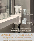 Extendable Sliding Door Security Lock Bar For Child Safety, Anti Lift Lock, Adjustable 19 To 51 Inches With Three Bars installed on door