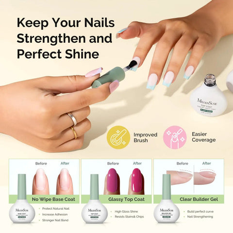 Gel Nail Polish Kit With P Plus 30F UV Light Lamp For Home DIY Mani, nail polishing process, before and after effects shown