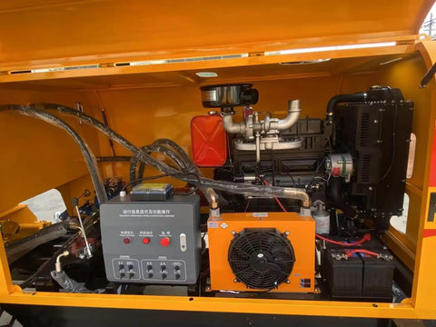 Interior view of the Powerful Portable Concrete Pump Machine With Advanced Hydraulic Drive System showcasing engine and controls.
