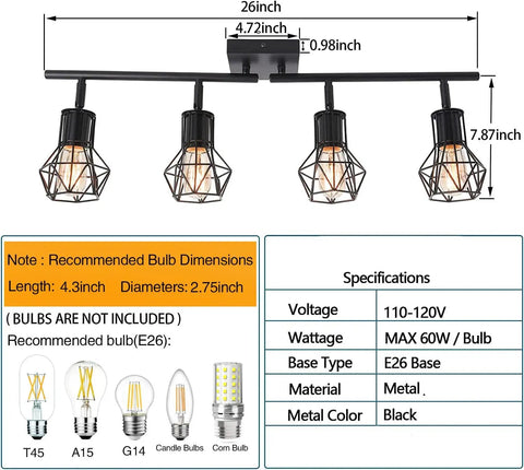 Get Your Kitchen Looking Fresh With These Adjustable Industrial Black Track Lighting Fixtures, 26inch, metal, E26 base