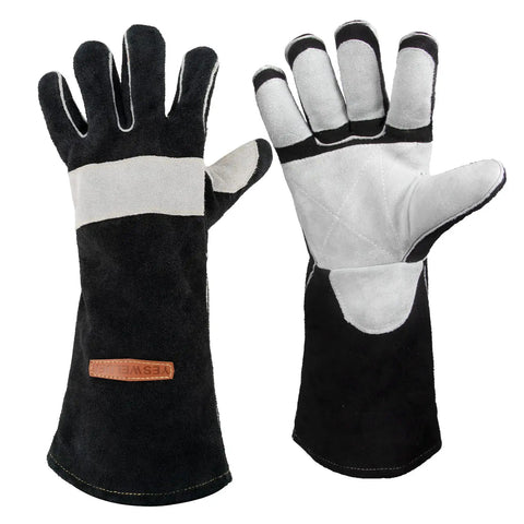 Leather Forge MIG Welding Gloves With Kevlar Stitching For Heat And Fire Resistance And Palm Reinforcements, Top Notch Dexterity With Seamless Index Finger And Keystone Thumb Ergonomics, 16 Inches Black And Gray