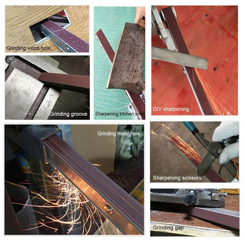 Killer Mini Angle Grinder Belt Sander Conversion Kit Sick Adapter For Model 100 in use for grinding wood, metal, and sharpening tools.
