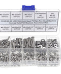 Top Shelf Three Zero Four Stainless Steel SixThirtyTwo Unc Phillips Pan Head Screw Hex Nut And Flat Washer Assortment Kit with various sizes.