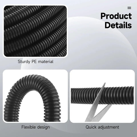 Badass Heavy Duty Corrugated Polyethylene Wire Conduit Flexible Black Cable Protector Tubing With Roomy Inner Bore And Sixty Five Foot Roll for flexible design and sturdy PE material.