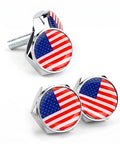 Road Ready 4 Piece American Flag Decorative License Plate Bolt Kit Featuring Theft Resistant Hex Nuts And Multi Size Screws For Cars Trucks Motorcycles Straight Up Secure Silver Alloys Set with flag design nuts and bolts.