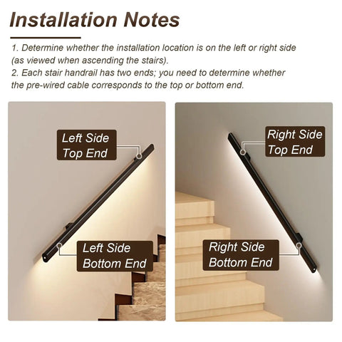 Installation guide for Ultra Smooth Body Sensing Lighted Stair Handrail For Indoor Steps Wall Mounted Safety Rail.
