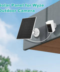 5W Solar Panel Charger For Wyze Battery Cam Pro And Wyze Outdoor V1 V2 With USB C Port IP65 Waterproof mounted on wall