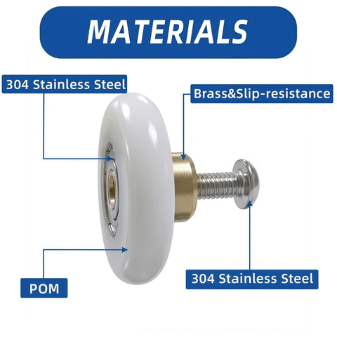 19mm Shower Door Rollers Replacement Set 6 Pieces For Sliding Doors 304 Stainless Steel Screws Copper Core And POM Wheels
