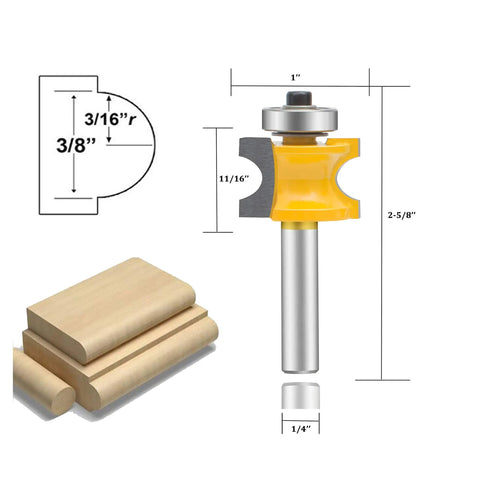 Bullnose Router Bit Set One Quarter Inch Shank, Five Piece Half Round Bearing Woodworking Cutter For Cabinets Doors Rails And Stiles Radius One Eighth Inch Three Sixteenth Inch One Quarter Inch Five Sixteenth Inch CNC Tool