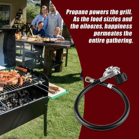 Universal Propane Regulator With Hose For Grills, Grillin Stoves And RV Campin Gear, QCC1 Connector, Five Eighth Inch Inlet