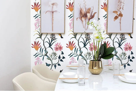 Pink Floral And Bird Peel And Stick Wallpaper For Cabinets And Bedrooms Self Adhesive Removable Vinyl With Butterfly Design