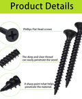 M3 Flat Head Wood Screws Assortment Kit 420 Pcs Self Tapping Phillips Drive Countersunk Carbon Steel screws close-up