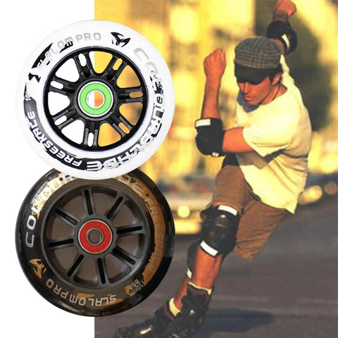 Indoor Outdoor Roller Skate Wheels 85A Inline Wheel Set With Bearings For Replacement 100mm or 110mm, skater in movement
