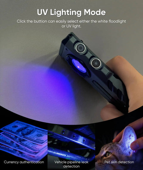 Beast Magnetic EDC Flashlight 2000 Lumens Rechargeable LED with UV light on currency, pipeline, and pet detection.