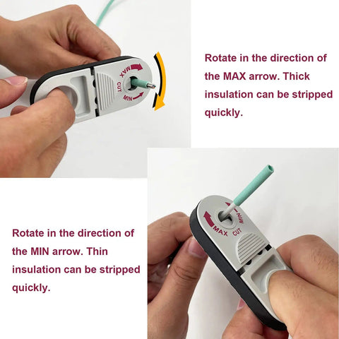 Universal Network Wire Stripping Tool For Cat5e To Cat8, Coaxial Cable Stripper And Cutter in hand showing rotating function