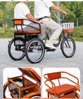 Pink 3 Wheel Pedal Tricycle With Back Seat And Safety Belt Front Caliper Brake Outdoor Bike with two riders, large seat