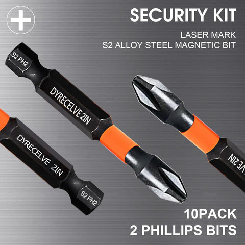 10 Pack Magnetic Phillips Bit Set PH2 Impact Magnetic Bits For Drill And Screwdriver One Inch To Six Inch Long Premium S2 Steel
