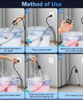 Steps showing the 2000W Immersion Water Heater With Digital Thermometer, Quick Heat Magnesium Oxide Element, Auto Shutoff For Small Pools, Bathtubs, Buckets And Tanks, Safe And Easy Hot Water On Demand in use.