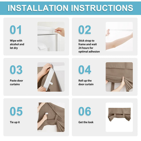 Installation instructions for French Door Curtains With Privacy Blackout Tie Up Shade For Kitchen Dining Nursery And Bathroom