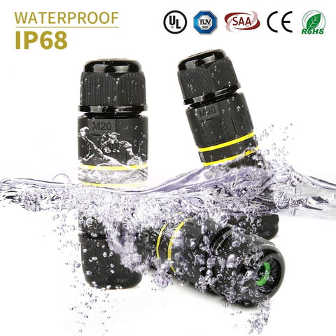 Three Pole Waterproof IP68 External Junction Box With M20 Cable Gland submerged in water, showcasing waterproof design.