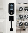 Keyless Entry Door Lock With Handle And Smart Deadbolt, Keypad Front Door Lock Set, Auto Lock After 10 To 99 Seconds, shown on door