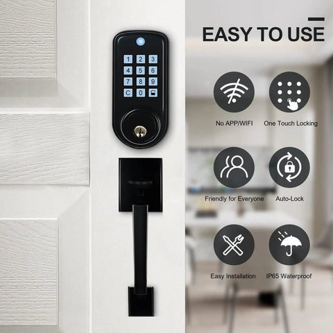 Keyless Entry Door Lock With Handle And Smart Deadbolt, Keypad Front Door Lock Set, Auto Lock After 10 To 99 Seconds, shown on door