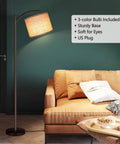Tall Industrial Floor Lamp With LED Bulb 9W 800 Lumens Three Color Temperature 2700K 4000K 5000K Foot Switch Beige Lampshade
