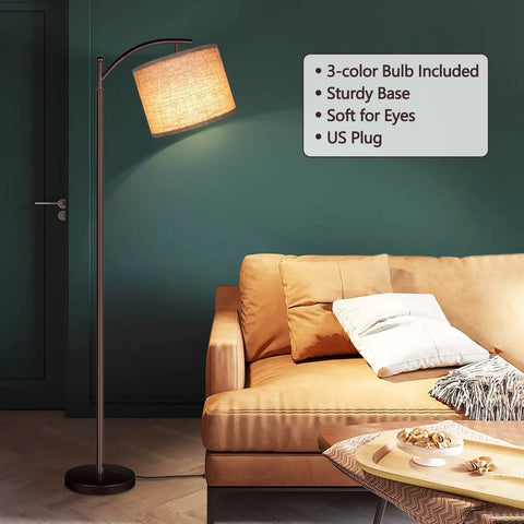 Tall Industrial Floor Lamp With LED Bulb 9W 800 Lumens Three Color Temperature 2700K 4000K 5000K Foot Switch Beige Lampshade