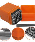 37 Piece Metal Stamp Set With Alphabet And Number Punches A To Z And Heart Symbols in orange box for crafting projects