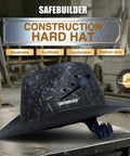 Built Legit Heavy Duty Full Brim Hard Hat Class C Safety Helmet Vented Hdpe Shell Ansi Approved Job Site Essential Head Protection For Men And Women Construction Outdoor Work Black, shown at an angle on a workbench.