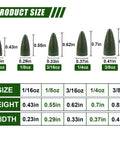 Bullet Shaped Fishing Weights Sinkers For Bass Fishing, sizes 1/16oz to 3/8oz, Texas Rigs, Carolina Rigs, Saltwater Freshwater Use