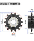 12 Tooth Roller Chain Sprocket For ISO 06B, 40mm OD, 8mm Bore, Three Eighth Inch Pitch Idler With Single Bearing, side and front view