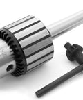 Keyed Drill Chuck 5/8 Inch Capacity With MT2 Arbor Taper For Drill Presses Lathes And Mills with key on white background