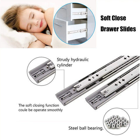 Beefy, Heavy-Duty Soft-Close Drawer Slides 350mm Full-Extension Ball-Bearing Rails, 100kg Capacity, 1 Pair for Kitchen Cabinets, Wardrobes, and Furniture Upgrade silver steel slides with soft-close