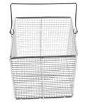 Stainless Steel Ultrasonic Parts Cleaner Basket With Swinging Handle Heavy Duty High Temperature Resistant Open Mesh Design For Jewelry Small Hardware And Delicate Laboratory Items Cleaning At Home front view
