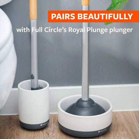 Toilet Brush With Ceramic Holder And Instant Dry Coating For Mold And Mildew Prevention next to toilet plunger