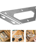 4 Pack Stainless Steel Corner Brackets for Cabinets and Shelves, Heavy Duty 90 Degree Angles shown on wooden surface