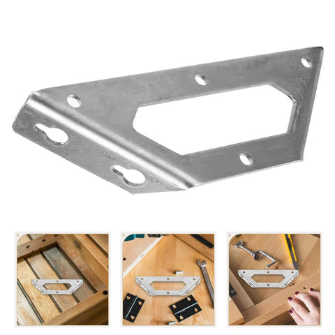 4 Pack Stainless Steel Corner Brackets for Cabinets and Shelves, Heavy Duty 90 Degree Angles shown on wooden surface