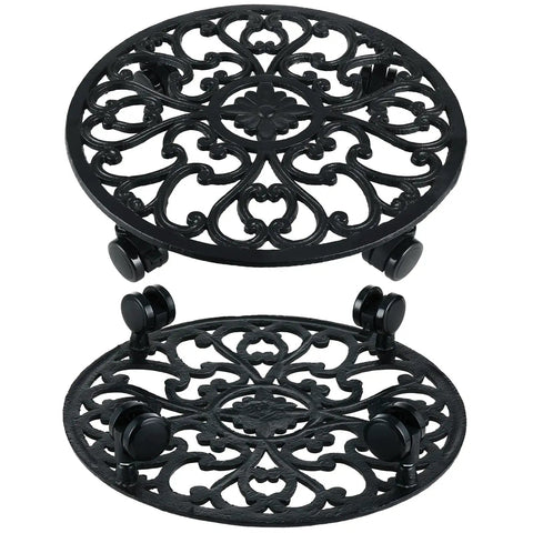 Heavy Duty Rolling Plant Stands With Wheels Two Pack Metal Plant Caddy Smooth Cast Iron Rollers For Indoor Plant Pots glides on smooth wheels.