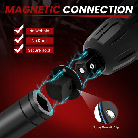 Upgraded Low Profile Impact Socket Adapter Set Perfect For Tight Spaces With Cr-Mo Construction And A Complete 4-Pc Kit To Convert Drive Sizes Smoothly. magnetic connection close-up with secure hold