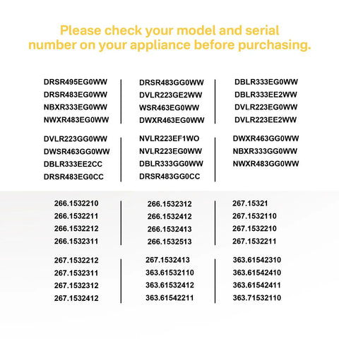 Model number chart for Dryer No Fuss Push To Start Switch Replacement For GE And Hotpoint Dryers Fits Multiple Models Replaces WE4M416 WE4M352 WE4M367 1811209 AP4980900 PS3487190 AH3487190 EA3487190.