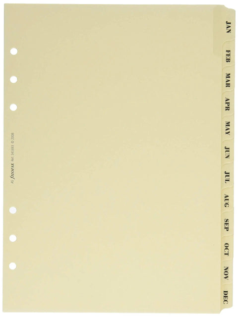 A5 Planner Divider Set For All You Planners, Organizers And Clipbooks, Monthly Index Tabs January Through December, 12 Six Hole Punched Dividers In Luxury Cotton Cream, 150 GSM Refill Accessory