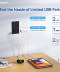 USB Outlet With USB C Port 15 Amp Easy Install Wall Receptacle Tamper Resistant USB Outlets 10 Pack With Wall Plate Included Gray Electric Duplex Socket For Home Office And DIY Projects showing device charging set up