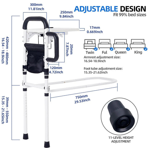 Adjustable Bedside Rail With Storage Pocket For Seniors And Adults Sturdy Steel Bed Rail For Twin Full Queen Beds Easy Install