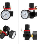 Industrial Grade Pneumatic Pressure Regulator Valve For Compressors With G3/8 Inch Port And Dual Scale Gauge, side angles