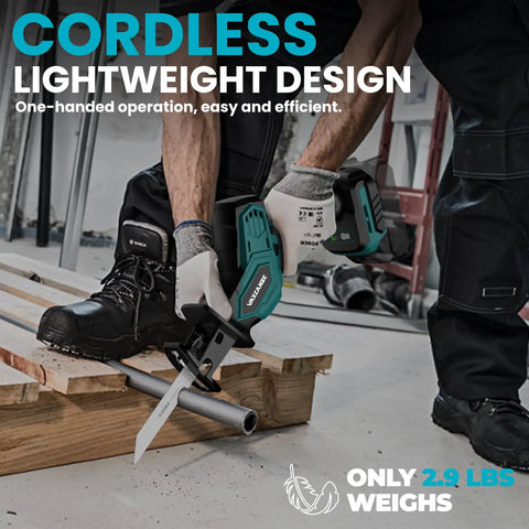 Brushless Cordless Reciprocating Saw With 3 Variable Speeds 0 To 3500 RPM cutting PVC pipe, lightweight design in use