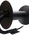 Heavy Duty Pressure Washer Hose Reel For Skid Or Wall Mount, 200 Ft Capacity, metal frame, side view with hose attachment