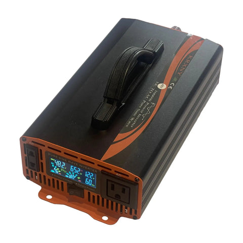 Rock Solid 1000 Watt Power Inverter Converting 48V DC To 110V 120V AC with LED display and power sockets for RV or camping use.