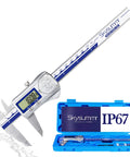IP67 Waterproof Digital Vernier Caliper Stainless Steel Absolute Origin Measuring Tool 0-6 Inch 150mm with Large LCD Screen displayed
